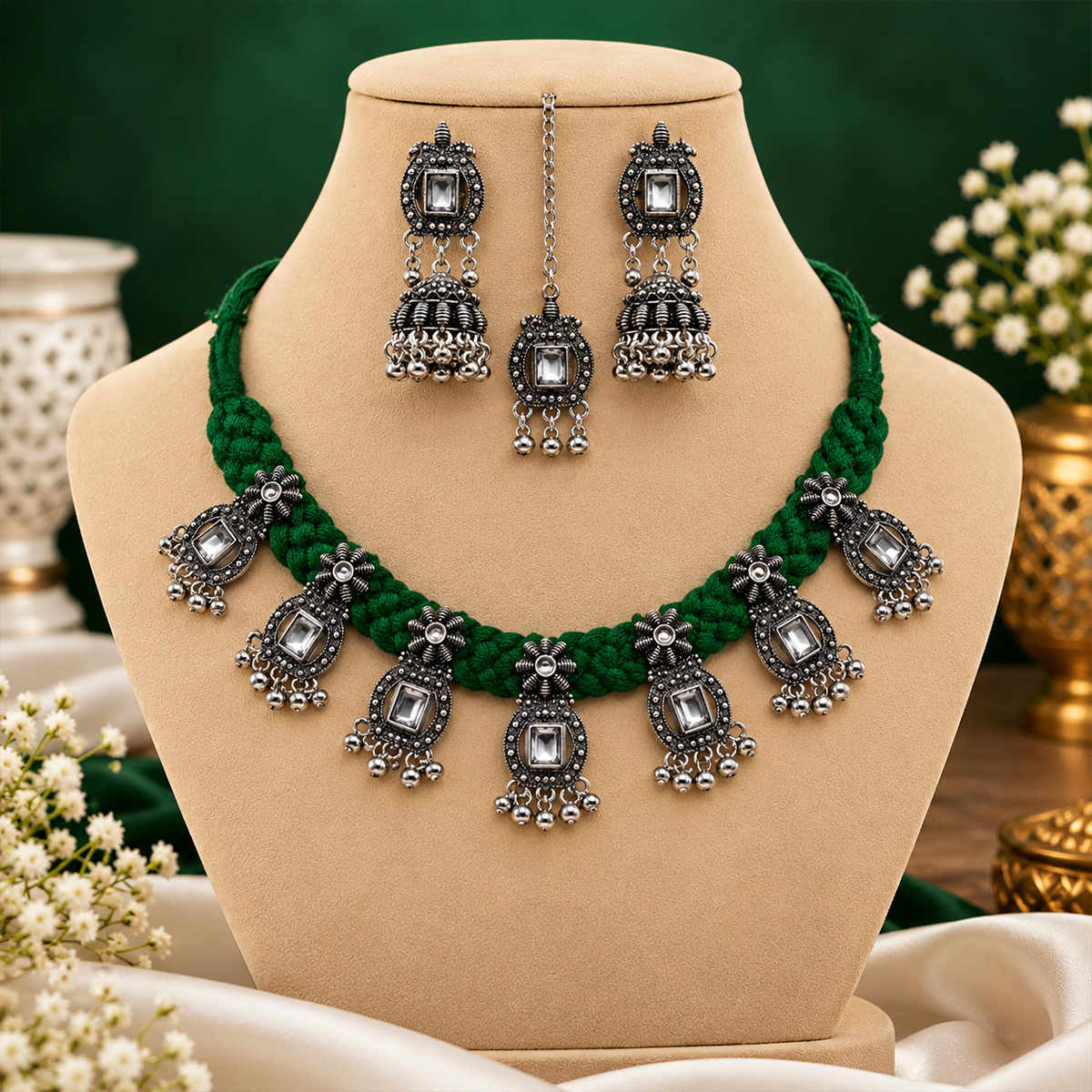 Royal Heritage Oxidised Silver Necklace Set