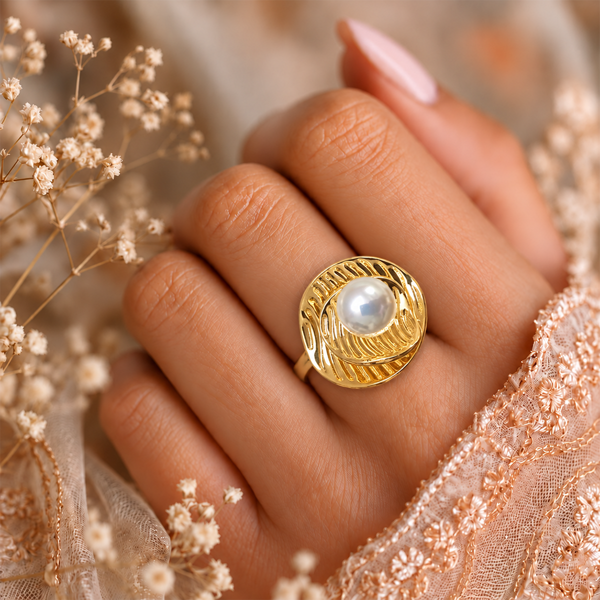 Pearl Bloom Finger Ring