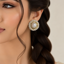 Golden Halo Pearl Statement Earrings - detail view 6