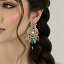 Teal Kundan Muticolor  Earrings