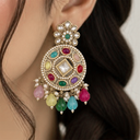 Teal Kundan Muticolor  Earrings