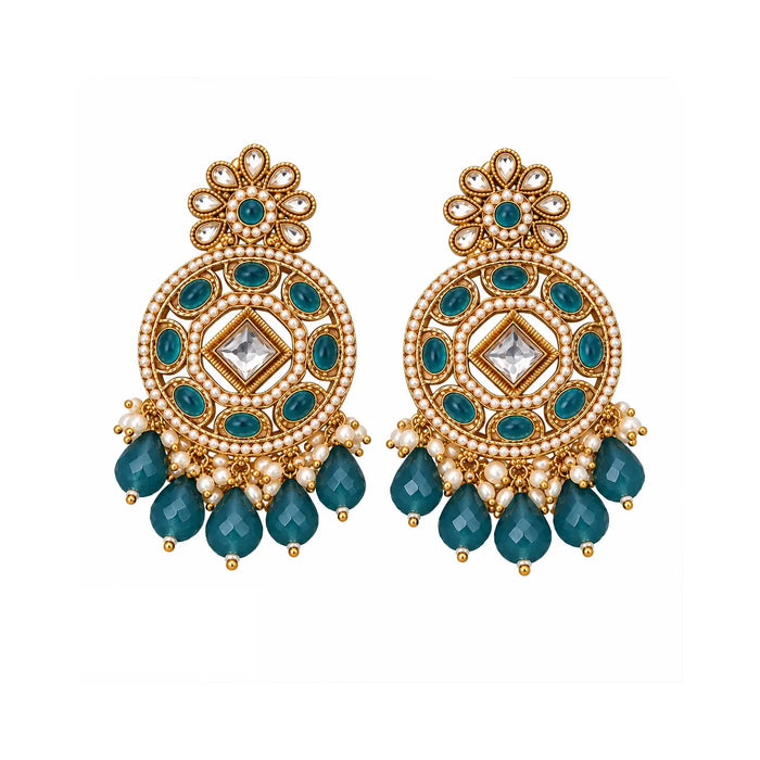 Teal Pearl Statement Earrings