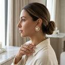 Golden Halo Pearl Statement Earrings - detail view 5