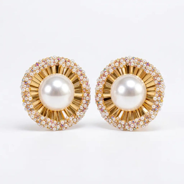 Golden Halo Pearl Statement Earrings